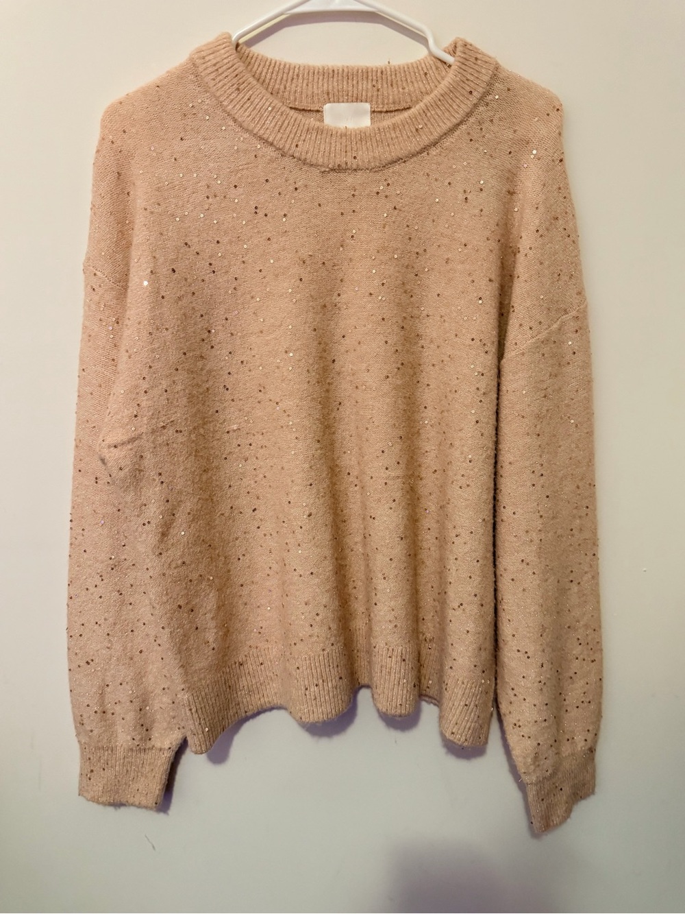 H&M Beige Sequin Crewneck Sweater - Women's
